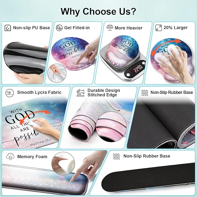 Mouse Pad + Desk Mat + Keyboard Wrist Rest + Coaster 4 in 1 Set, Cute Ergonomic Large Gaming Mousepad with Wrist Rest Support Desk Pad for Computer Laptop Office Home Decor-Glitter Night Sky