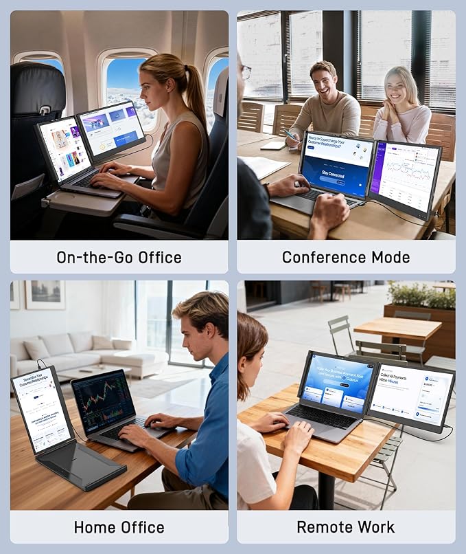 Laptop Screen Extender, 14" FHD 1080P IPS Portable Monitor for 13" - 17" Laptops, Plug & Play Screen Extender, Auto Adjust Width Dual Monitor, Compatible with Mac/Wins/Dex/Chrome