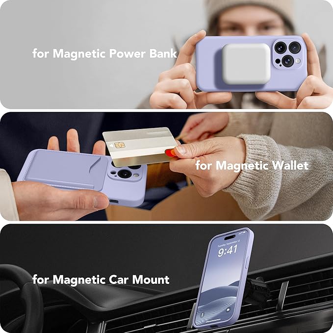 Magnetic for iPhone 13 Pro Max Case, Compatible with MagSafe, [Full Camera Protection][Screen Protector] Silicone Shockproof Protective Phone Case for iPhone 13 Pro Max 6.7", Lilac