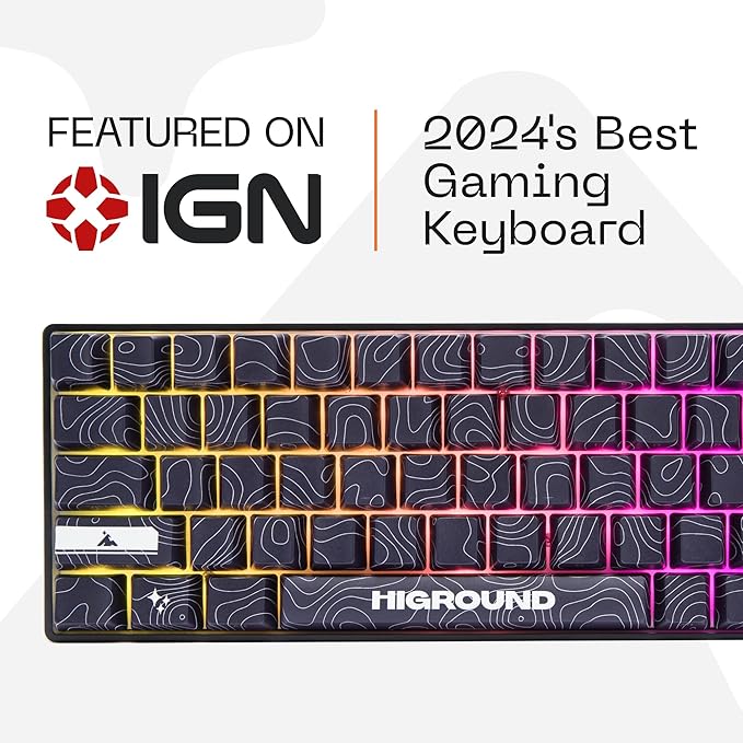Higround Basecamp 65HE BLACKICE Keyboard, 65% Mechanical USB Wired PC Gaming Keyboard with Gateron KS-37 Magnetic Switches, Programable RGB, Hot-Swappable, Deep Thock Creamy Sounding, Pre-lubed