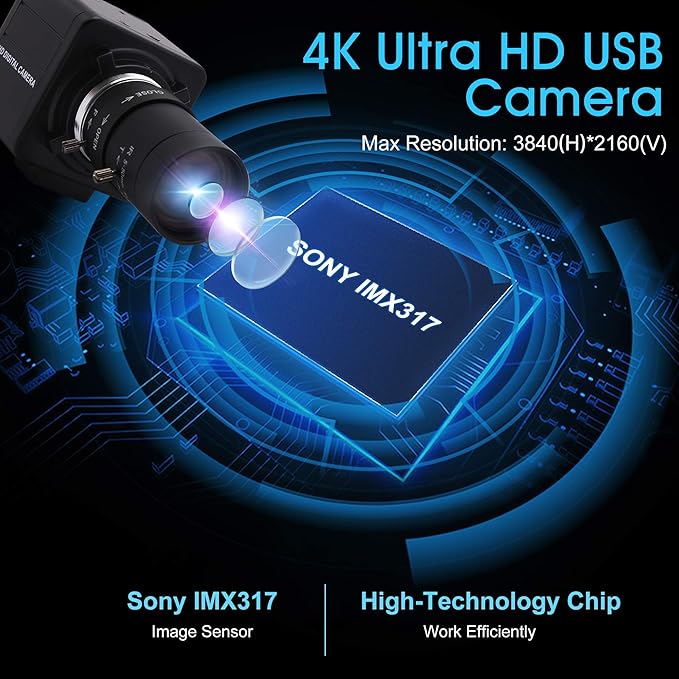 USB Camera 4K Ultra HD Webcam with 5-50mm Varifocal Lens USB Camera High Resolution 3840P Optical Web Camera,Manual Zoom Conference Webcam Support OPENCV on Mac/Window/Linux