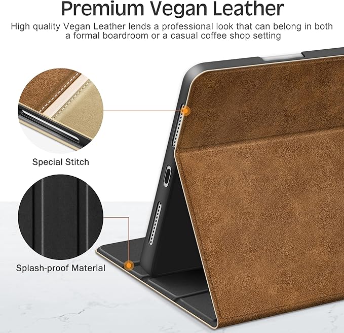 KingBlanc Case for iPad mini 7 (A17 Pro), iPad mini 7th/6th Generation (2024/2021) Vintage Vegan Leather Cover with Pencil Holder, Auto Sleep/Wake, Stand with Viewing & Drawing Angles, Beige