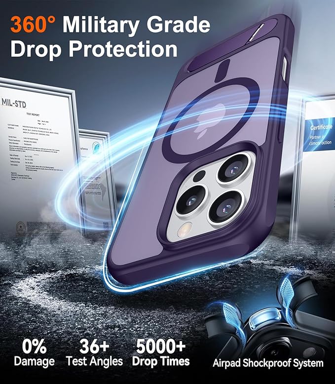 Magnetic Compatible with iPhone 16 Pro Case, [Built-in Invisible Kickstand][Compatible with MagSafe] [Military Grade Shockproof] Slim Translucent Matte Phone Case for iPhone 16 Pro 6.3"