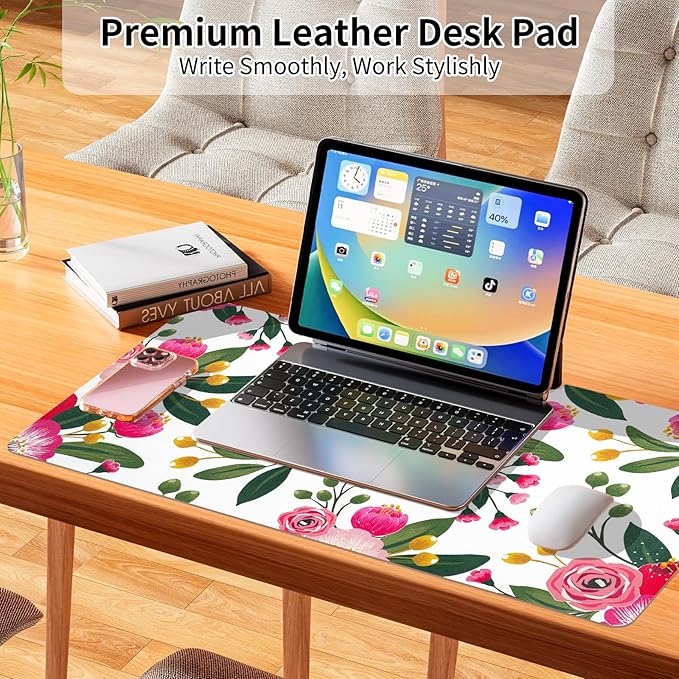 Bloss Pink Floral Desks Mat,Clearance Overstock Limited Stock Discontinued Size 31.5x15.7Inch Large Mouse Pad,Anti-Slip Computer Desk Pad,Keyboard and Mouse Pad,Pink Keyboard Protector Pad Mat