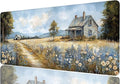 Farmhouse Extended Mouse Pad Wildflower Retro Grassland Blue Sky Mousepad XL Large Gaming Mouse Pad Laptop Keyboard Mat Desk Pad Daily Use with Keyboard and Laptop Devices 31.5x11.8 Inch