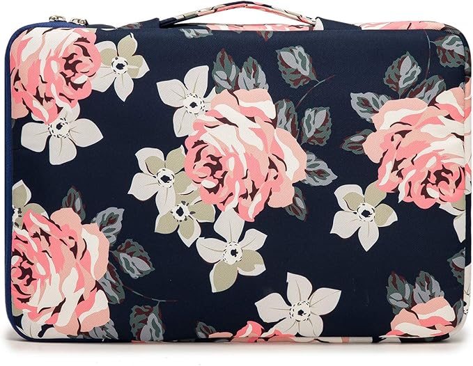 Kinmac 360 Degree Protective Laptop Sleeve Case Bag with Handle for MacBook Air 15 inch and 15 inch-15.6 inch HP Lenovo Dell ASUS Acer Notebook Computer (Rose-Blue)
