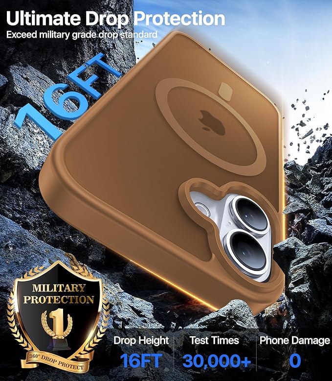 Magnetic for iPhone 16 Case, [Compatible with MagSafe][Military-Grade Drop Protection][Anti-Yellowing] Shockproof Protective Translucent Matte Cover for iPhone 16 Phone Case,Brown