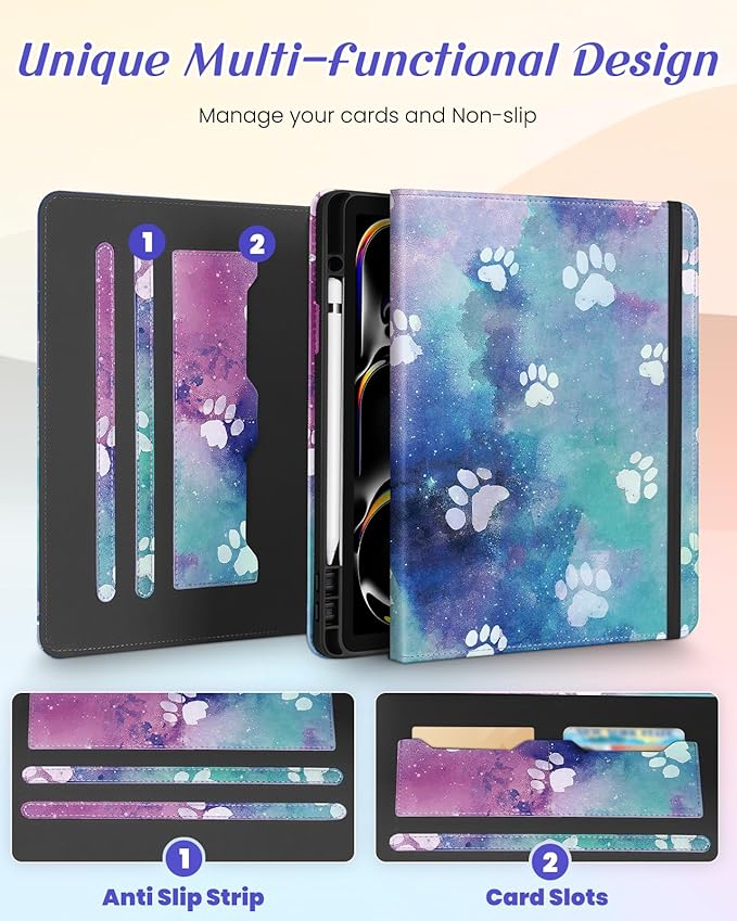 Kidcube for iPad Pro 13 Inch Case M4 2024 - Women Girls Cute Rotating Stand Folio Cover with Pencil Holder & Card Slot Kawaii Cartoon Cool Dog Design for iPad Pro 13 Inch Case 2024 (A2925 A2926 A3007)