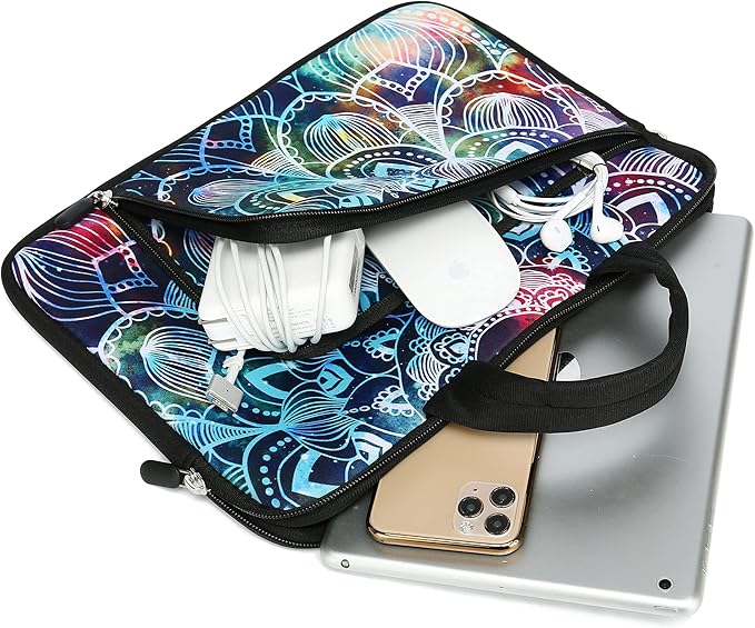 14 15 15.4 15.6 inch Laptop Handle Bag Computer Protect Case Pouch Holder Notebook Sleeve Neoprene Cover Soft Carrying Case with Extra Pockets for Dell Lenovo Toshiba HP Chromebook ASUS Acer(Mandala)