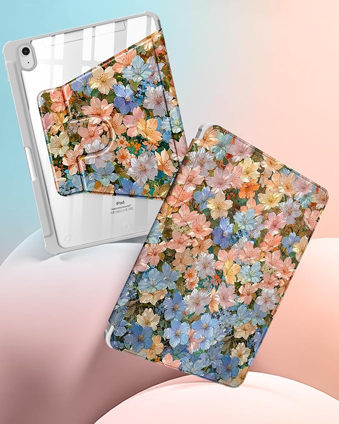Uppuppy for iPad A16 Case for iPad 10th Generation Case 10.9 inch - 360 Degree Rotating Stand Folio Smart Cover with Pencil Holder for Women Girls, Beautiful Flowers for Apple 10th 2022/11th 2025