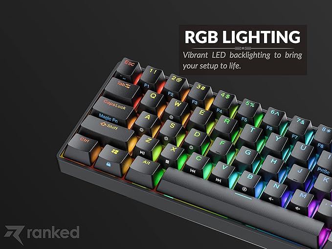 Ranked N60 Nova 60% Form Factor | Hot Swappable Mechanical Gaming Keyboard | 61 Keys Multi Color RGB LED Backlit for PC/Mac Gamer (Black, Gateron Pro Red)