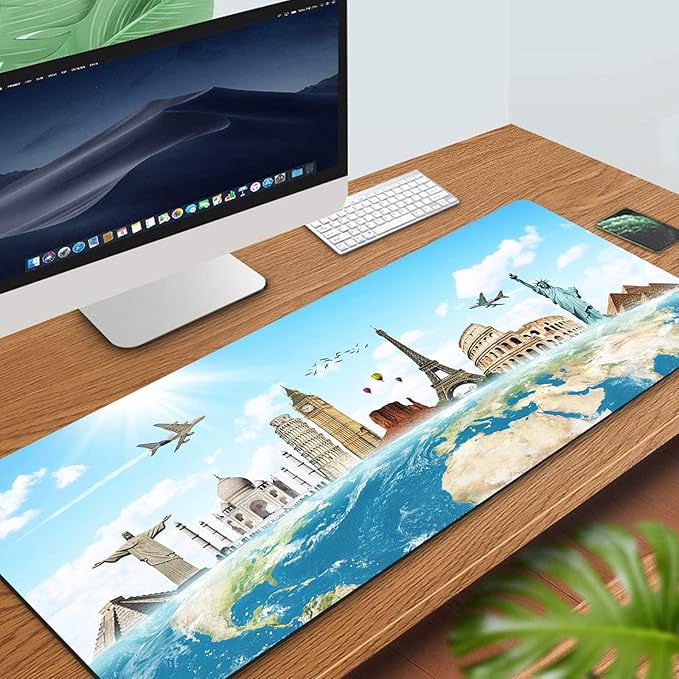 31.5x11.8 Inch Non-Slip Long Extended Large Gaming Mouse Pad with Stitched Edges XL Laptops Keyboard Mouse Mat(Travel World)