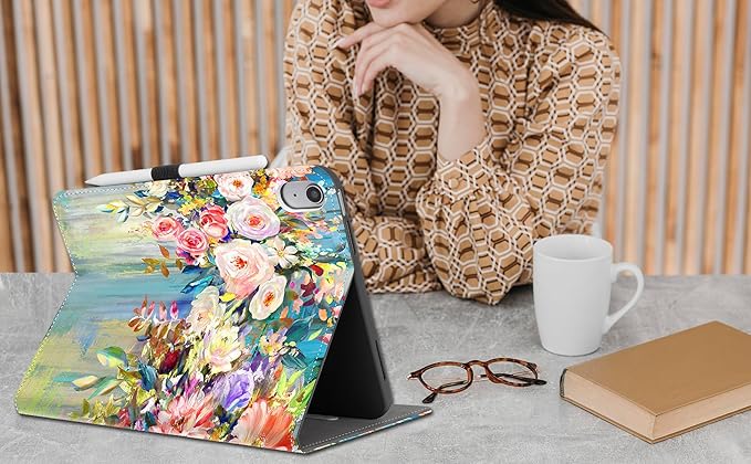 for iPad (A16) 11Th/10Th Generation Case 2025/2022,Flower for iPad Case 11Th/10Th Generation,10Th/11Th Gen iPadCase Cover Pencil Holder/Hand Strap/Pocket/Adjustable Stand, Oil Painting Floral