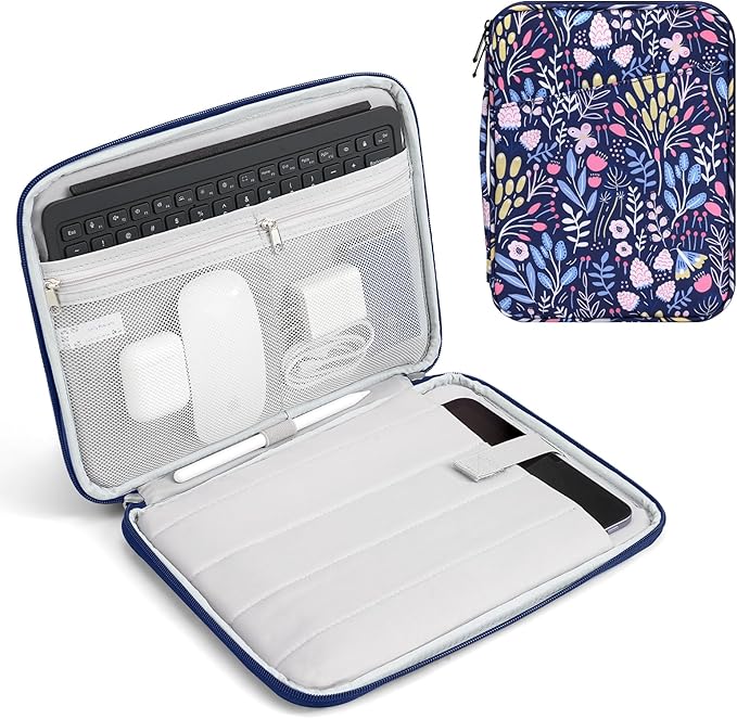 TiMOVO 9-11" Tablet Sleeve Bag for iPad 11-inch A16 2025, iPad 10.9"/10.2"| Air 11 Inch/5th/4th Gen. 10.9", Galaxy Tab A9+/A11Plus 11", Protective Bag with Pockets, Colorful Flower