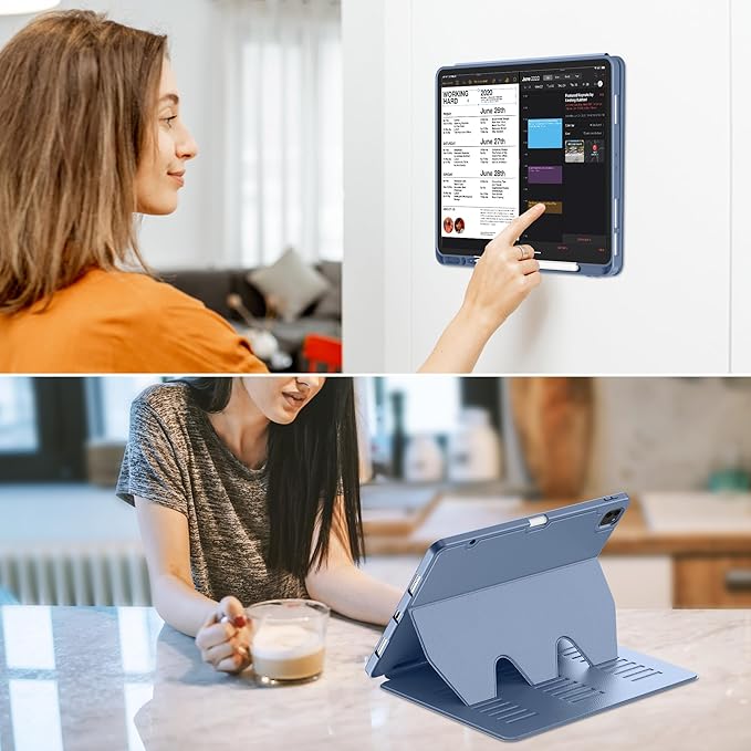 VIKESI Case for iPad Pro 12.9 6th / 5th / 4th / 3rd Generation Case 2022/2021/2020/2018,Multiple Angles Magnetic Stand Cover,Shockproof Soft Back,Pencil Holder,and Auto Sleep/Wake,Mist Blue