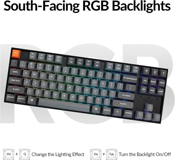 Keychron K8 Max Custom Mechanical Keyboard Wireless, TKL 2.4 GHz/Bluetooth 5.1/Wired QMK Programmable RGB, Hot-Swappable with Keychron Super Brown Switch Compatible with Mac Windows Linux