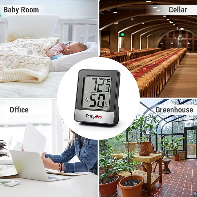 TempPro TP49 3 Pieces Digital Hygrometer Indoor Thermometer Humidity Meter Mini Hygrometer Thermometer with Temperature and Humidity Monitor Room, Black (Previously ThermoPro)