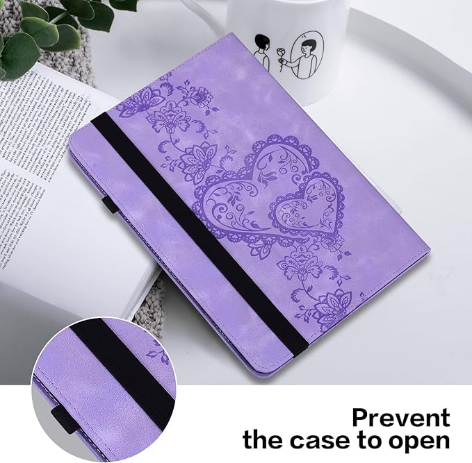 Case for iPad Pro 11 Inch (M5/M4) 2025/2024, Embossed PU Leather Stand Folio Cover with Pencil Holder and Card Slots, Purple