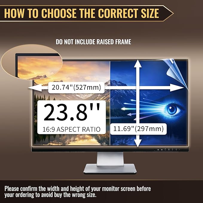 23.8 Inch Privacy Screen for Monitor with 16:9 Widescreen Monitor Blue Light Screen Protector - Anti-Glare - Anti-Scratch Protector Film for Data Confidentiality Privacy Shield [2 Pack]