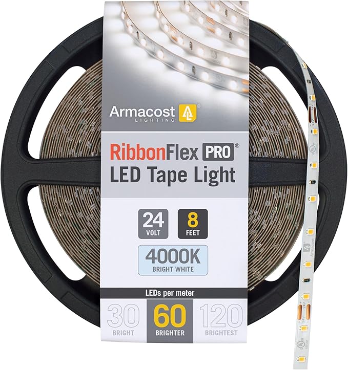 Armacost Lighting RibbonFlex Pro 24V White LED Strip Lights 60 LED/m, 4000K, 8.2 ft 155210