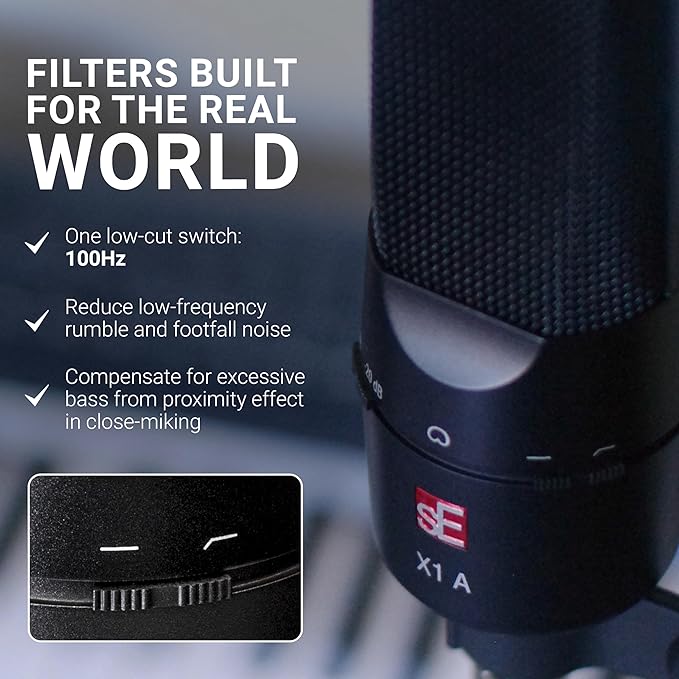 SE ELECTRONICS X1 A 2C Large Diaphragm Condenser Microphone with 100 Hz Filter & -20 dB Pad - XLR Condenser Mic for Singing & Instruments - Professional Studio Microphone for Recording (Red)