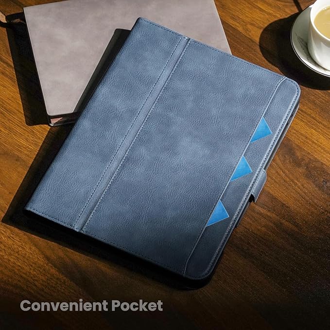 Handmade Case for iPad Pro 11 Inch (M5/M4) 2025/2024 with Pencil Holder Pocket,Magnetic Closure,Auto Sleep/Wake,Vegan Leather Folio Protective Cover,Multi Angles Stand,Light Blue