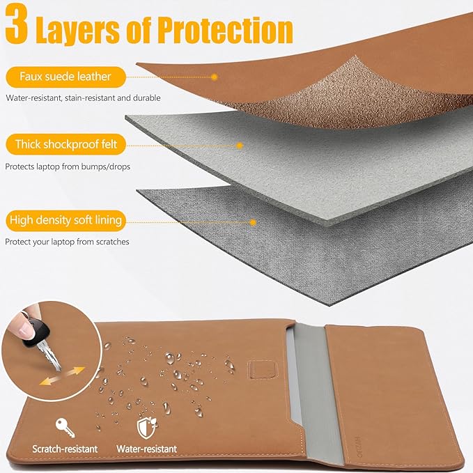 HYZUO 13 Inch Laptop Case Sleeve with Stand for 2026-2018 MacBook Air 13 M5 M4 M3 M2 M1, 2026 13" MacBook Neo, 2026-2016 MacBook Pro 13 M2 M1, iPad Pro/Air 13, Surface Pro 12-3, XPS 13, Brown