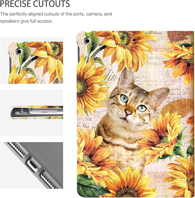 Case for iPad 9th Generation, for iPad 8th Generation Case, case for ipad 7th Generation 10.2 Inch iPad Cases 9th Generation Multi-Angle Viewing Adjustable Stand Auto Wake/Sleep, Dog Cat Sunflowers