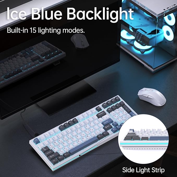 KEMOVE K98SE Mechanical Gaming Keyboard, 98 Keys LED Backlit Programmable Keyboard, 96% Wired Computer Keyboard with Double Sound Dampening Foam, Pre-lubed Blue Switch