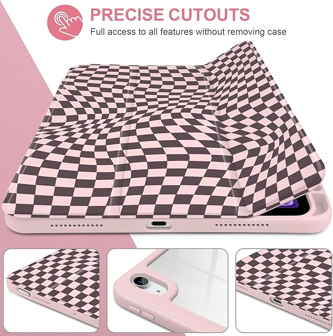 Case for iPad Air 13 inch 2026 M4 2025 M3 2024 M2 Release with Pencil Holder - Aesthetic Cute Design Trifold Cover with Soft TPU Bumper Clear Back Auto Sleep for Girls Women, Abstract Lattice