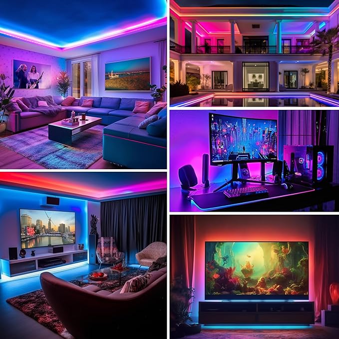 WS2812B RGB LED Strip, Individually Addressable LED Strip, Chasing Effects Dream Color 5050SMD 16.4FT 60 LED Pixel Strip Rope Light DC 5V (White PCB 16.4FT 60Pixels/m IP30)