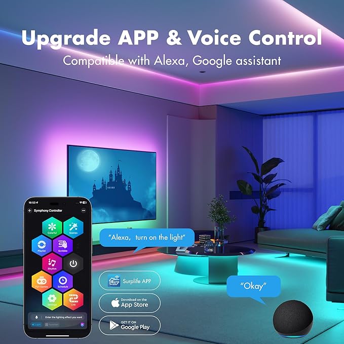 LED Strip Lights 100FT, Smart IC RGB Segmented DIY Color Changing, Rainbow Chasing Effects, WiFi App/Voice Control, Music Sync, Works with Alexa&Google Assistant,Lights for Bedroom Decor(2x50FT)