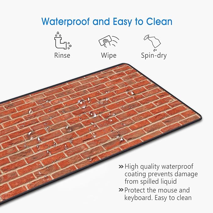Desk Pad Mat Gaming Mouse Pads with Coasters Set, Stitched Edges Design Mouse Pad XXL Large Mouse Pad for Laptop Computers Red Brick Wall Pattern Desk Writing Mat for Office & Home 31.5"x 11.8"