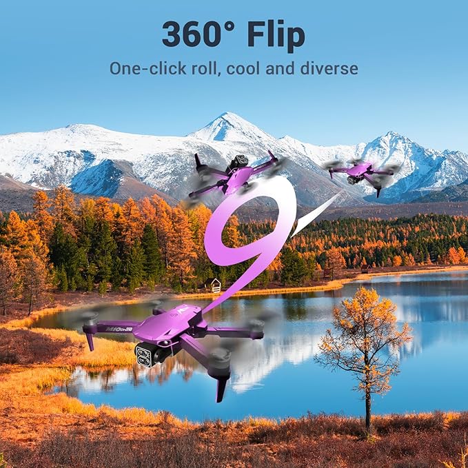 Drones with Camera for Adults 2k One-Key Take Off/Landing FPV RC Drone with Camera for Beginners Headless Mode, 3 Speeds, 360° Flip, 2 Batteries Mini Drone for Adults Purple