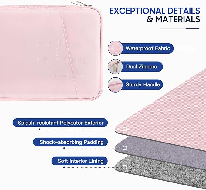 TiMOVO 9-11" Tablet Sleeve Bag for iPad 11-inch A16 2025, iPad 10.9"/10.2"| Air 11 Inch/5th/4th Gen. 10.9", Galaxy Tab A9+/A11Plus 11", Protective Bag with Pockets, Pink
