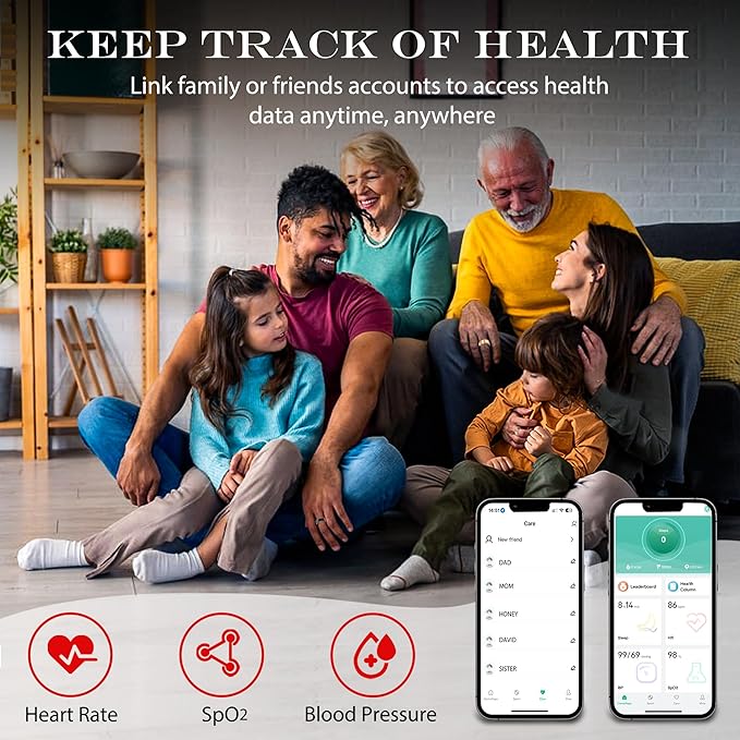 Smart Health Ring for Women Men Fitness Tracker with Heart Rate, Blood Oxygen, Blood Pressure, Sleep Monitoring, Step Counting, IP68 Waterproof for iOS and Android, No APP Fee, Black 9