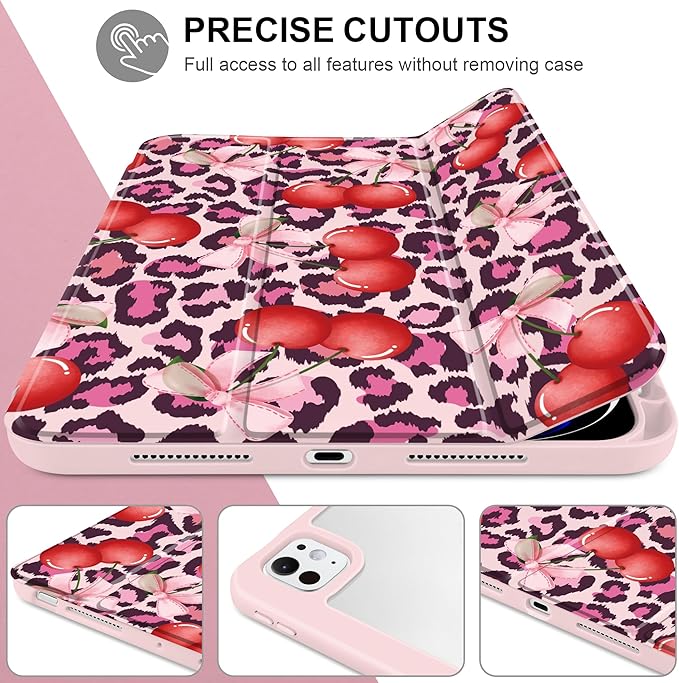 Case for iPad Pro 13 inch (M5) 2025 (M4) 2024 Release with Pencil Holder - Aesthetic Cute Design Trifold Cover with Soft TPU Bumper Clear Back Auto Sleep/Wake for Girls Women, Leopard Print