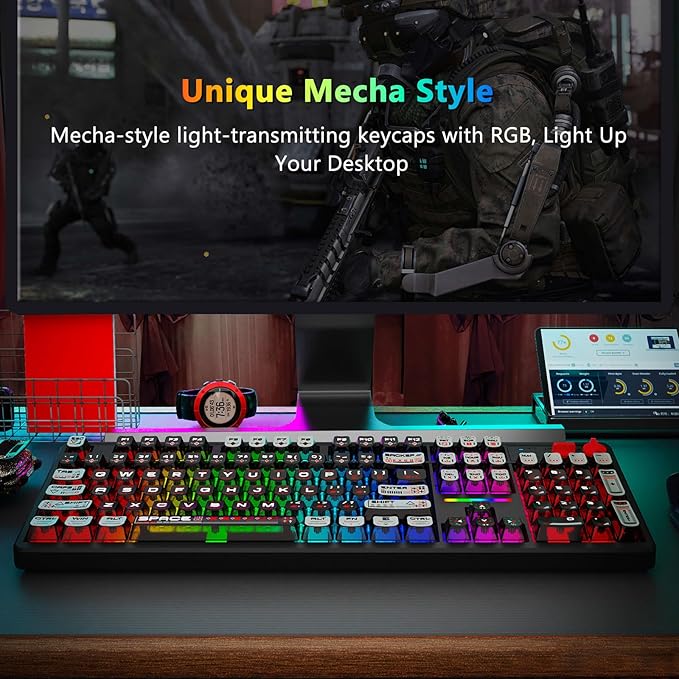E-YOOSO Wireless Mechanical Keyboard Creamy, Bluetooth/2.4GHz/USB-C Wired, Hot Swappable Pre-Lubed Linear Switches, RGB Backlit, Cyber Mecha Style, Full Size Custom Gaming Keyboard for PC/Mac