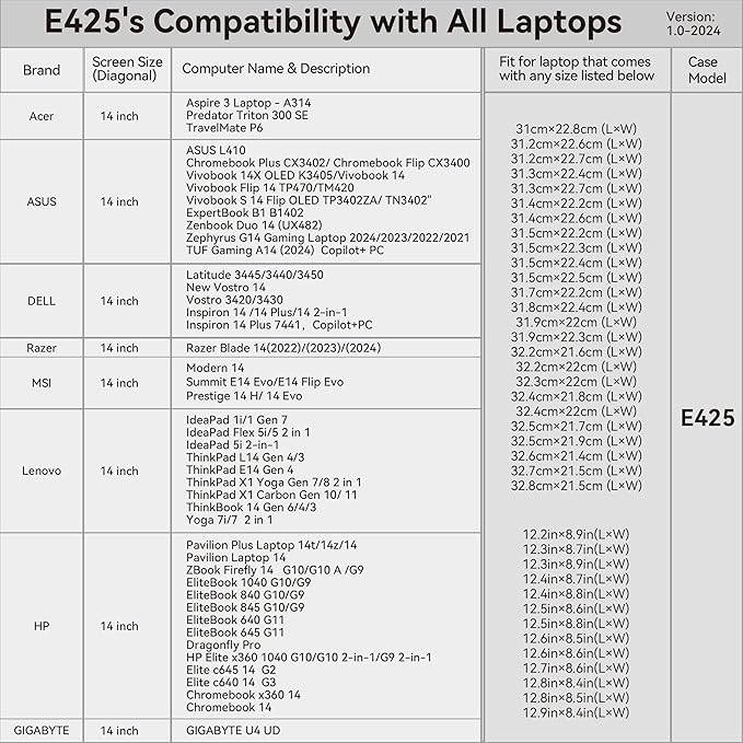 Smatree Laptop Sleeve for 14 inch ASUS ROG Zephyrus G14 2026 GU405/2025/2024/2023, for 14 inch ASUS TUF Gaming A14 2025, for 14inch TUF Gaming A14 2024 Copilot+PC, for Zenbook Duo 14 UX482 Case (E425)