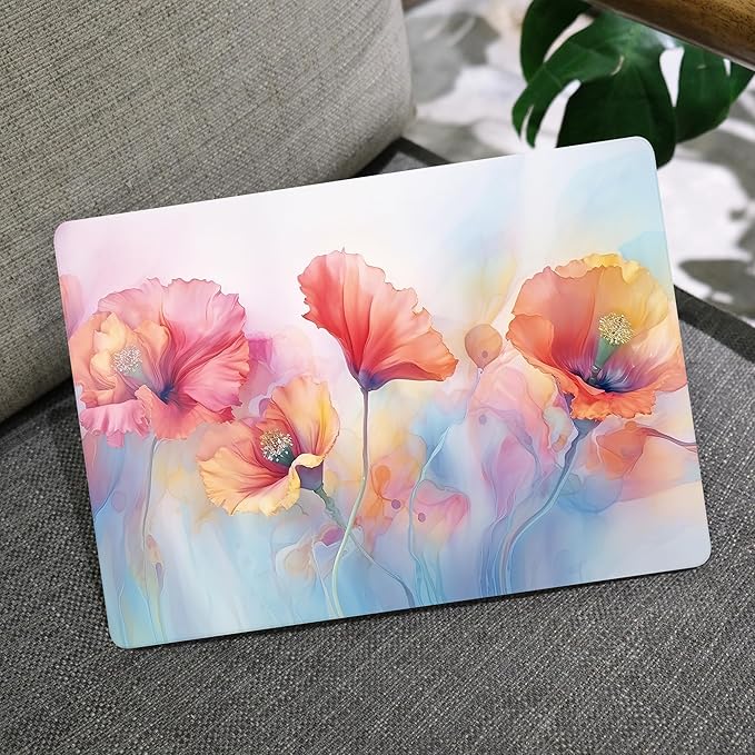 MEEgoodo Case for M5/M4/M3/M2 MacBook Air 15 inch Case 2026 2025 2024 2023, Laptop Shell Fit Model (A3448/A3241/A3114/A2941) for MacBook Air 15.3-inch, Field Rainbow Poppies
