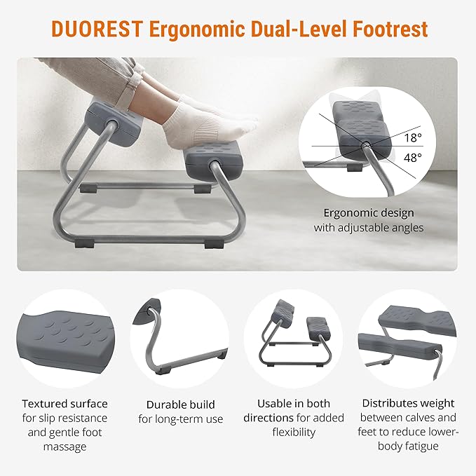 [Made in Korea] Duorest EZFoot 2-Tier Ergonomic Footrest – Dual-Level Support, Adjustable Tilt, Non-Slip & Acupressure Surface, Under Desk Footrest for Home & Office
