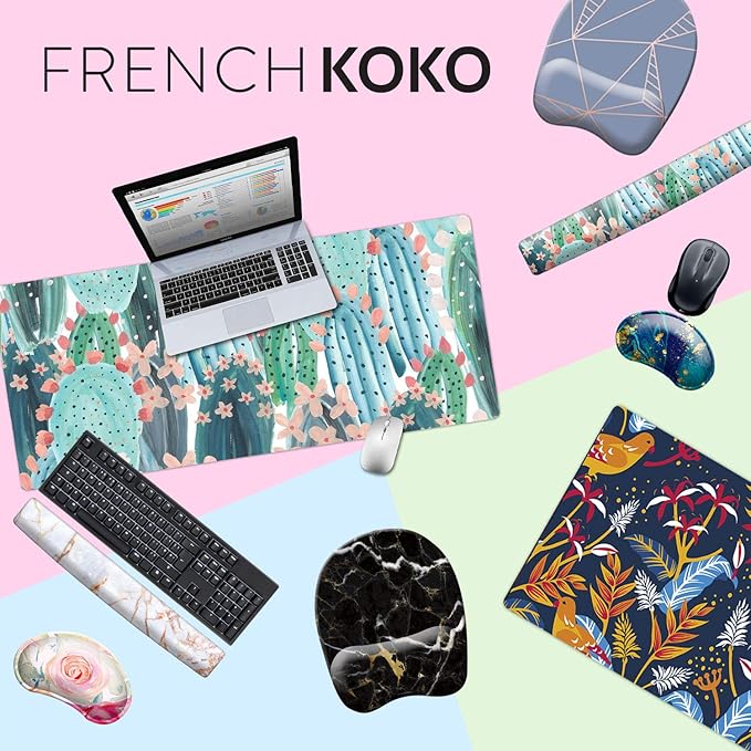 French KOKO Large Mouse Pad, Desk Mat, Keyboard Pad, Desktop Home Office School Essentials College Cute Decor Big Extended Laptop Computer Accessories Mousepad Women Girls XL Dog Doggie Pet Puppy