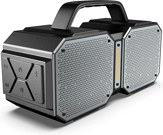 BUGANI Shock Bluetooth Speaker, Portable Bluetooth 5.3, Waterproof, 60W Super Power, Outdoor Speaker, Black(New Model)