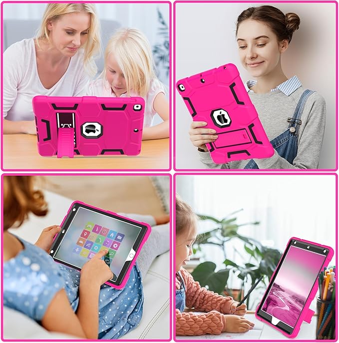 CCMAO iPad 9th Generation Case, iPad 8th/7th Generation Case, iPad 10.2 2021/2020/2019 Case with Kickstand, Heavy Duty Shockproof Hybrid Three Layer Protective Cover, Pink+Black