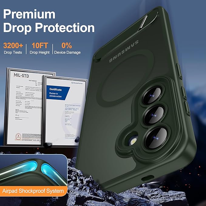 Magnetic for Samsung Galaxy S26 Case, [Compatible with MagSafe][Full Camera Protection][Built-in Invisible Kickstand] Translucent Matte Phone Case for S26 6.3" - Green