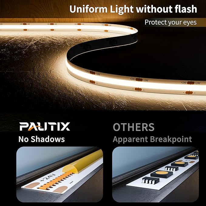 PAUTIX COB LED Strip Light 3087LEDs 20ft/6.1m Natural White 4000K,CRI90+ Super Bright High Lumen,Lead-Free Material 24V Flexible LED Tape,for Home&Office DIY Lighting Project(Adapter Not Included)