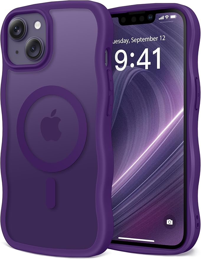 CAPRARO Cute for iPhone 13 Case & iPhone 14 Case, Compatible with MagSafe, [Curly Wave Edge] [Camera Protection] [14 FT Drop Protection] Magnetic for iPhone 13/14 6.1 Inch, Deep Purple
