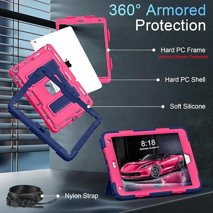 for iPad 9th/ 8th/ 7th Generation 10.2 Inch iPad Case 9th Generation with Pencil Holder,Heavy Duty Shockproof Cover for i Pad 9th/8th/7th Gen 2021/2020/ 2019,Navy Pink