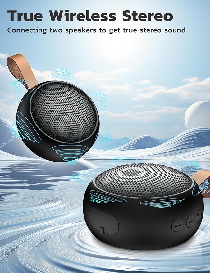 IPX7 Waterproof Bluetooth Speaker, 10W Loud Sound Portable Wireless Speaker with Bluetooth 5.3, TF Card, Built-in Mic, 12H Playtime for Shower Beach Camping Hiking Pool, Black