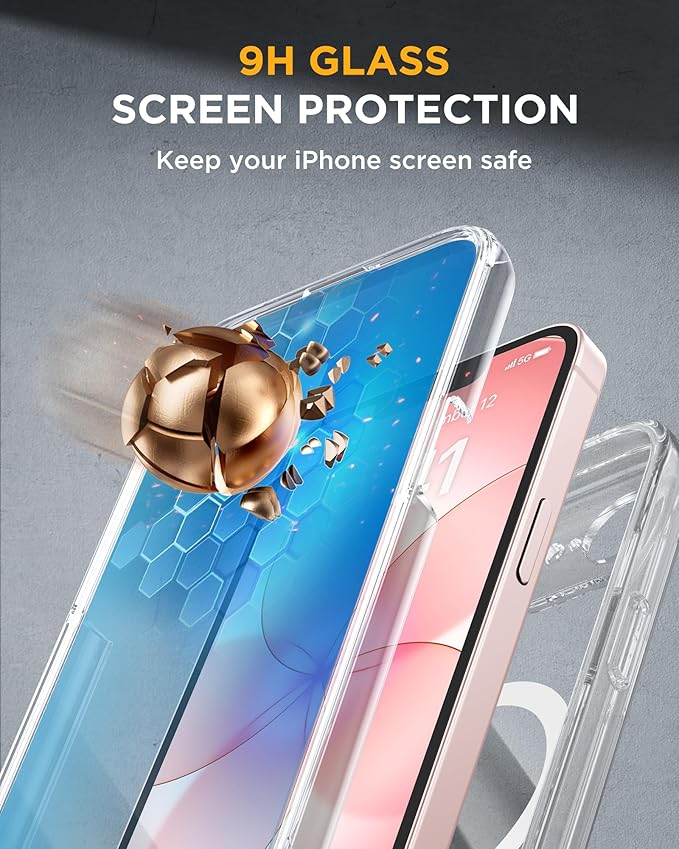 Miracase for iPhone 17e Case & iPhone 16e Case, Full-Body Phone with Built-in Glass Screen Protector, [Magnetic with MagSafe] Military Drop Proof 17 E/ 16 E Cover Bumper 6.1 inch, Clear